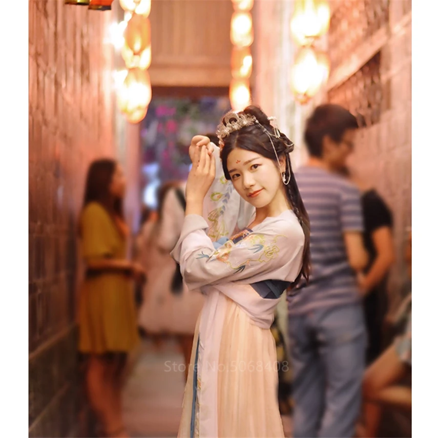 11 цветов винтажное женское платье Hanfu с квадратным воротником костюм Тан набор