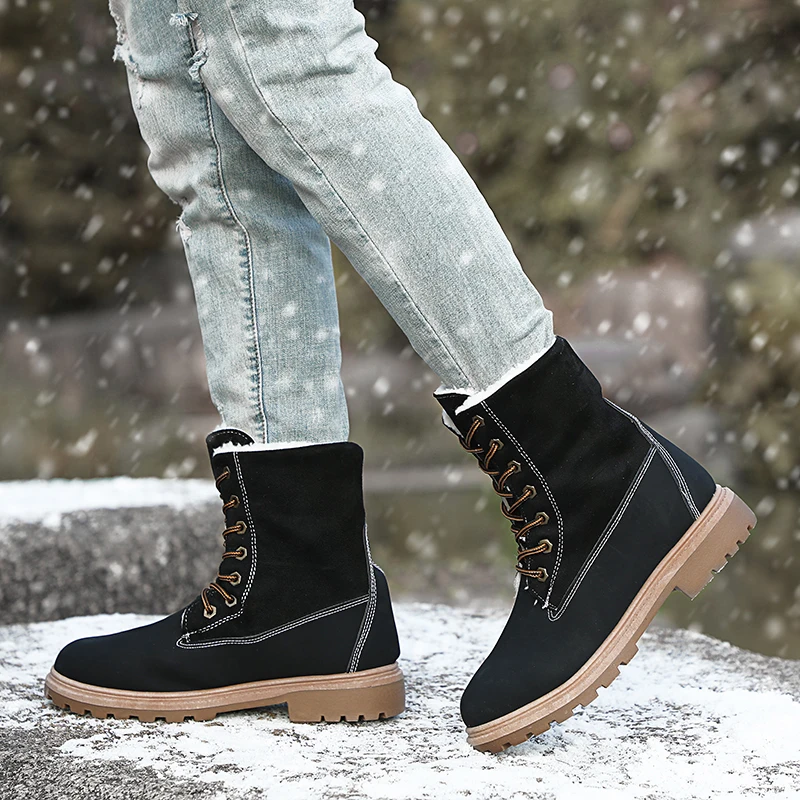 Зимние сапоги DHXH 2020 женские меховые теплые зимние из плотной кожи с бархатной
