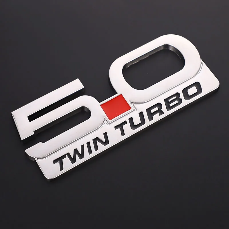 3D Metal 5.0 Twin Turbo Car Rear Trunk Emblem Sticker Decals Trim Front Hood Grill Badge for Ford Focus Mondeo Mustang Ranger | Автомобили