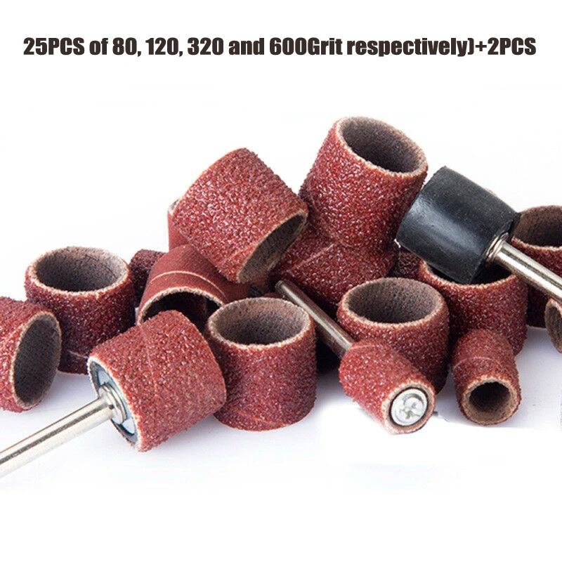 

Set Of 80~600 Grit Sanding Bands Sleeve + Rubber Mandrels Kit Parts Replacement