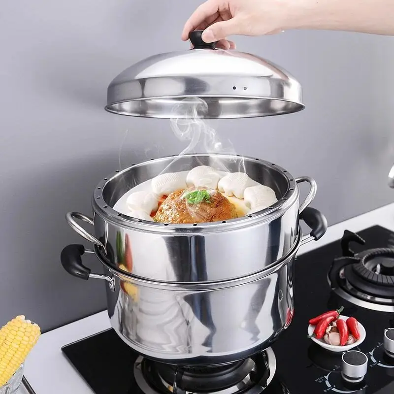저렴한 스팀 냄비 더블 보일러 100% 스테인레스 스틸 수프 냄비 스튜 냄비 주방 조리기구 가스 인덕션 쿠커 냄비 쌀 팬 요리