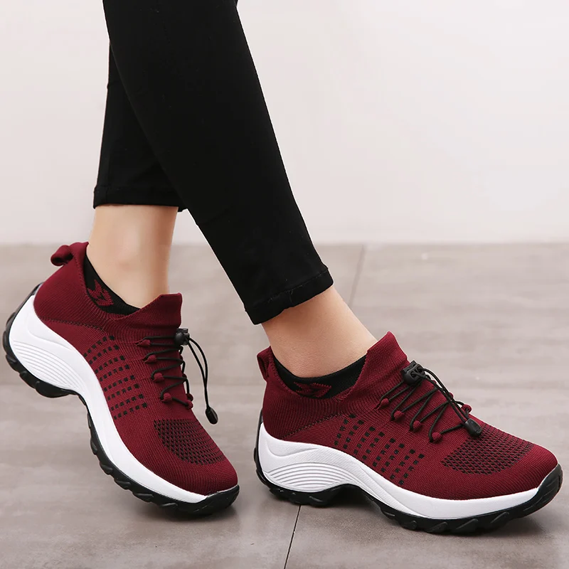 2020 Autumn Women Flat Platform Sneakers for Women Breathable Mesh Sneakers Shoes Spring Ladies Laces for Sock Sneakers