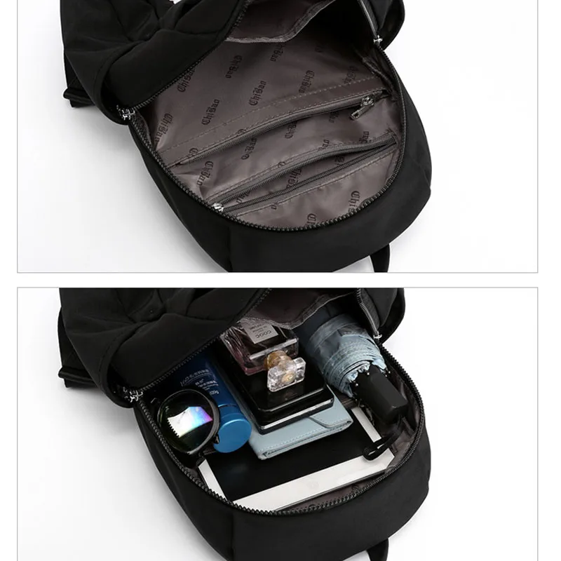 Light Nylon Women Backpack Black Zipper School Bags for Teenage Girls Flower Embroidery Female Rucksack High Capacity | Багаж и сумки