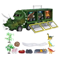 16pcs dinosaur shape car carrier truck toy set with inertia friction powered truck 3 pull back toy cars 3 mini dinosaurs