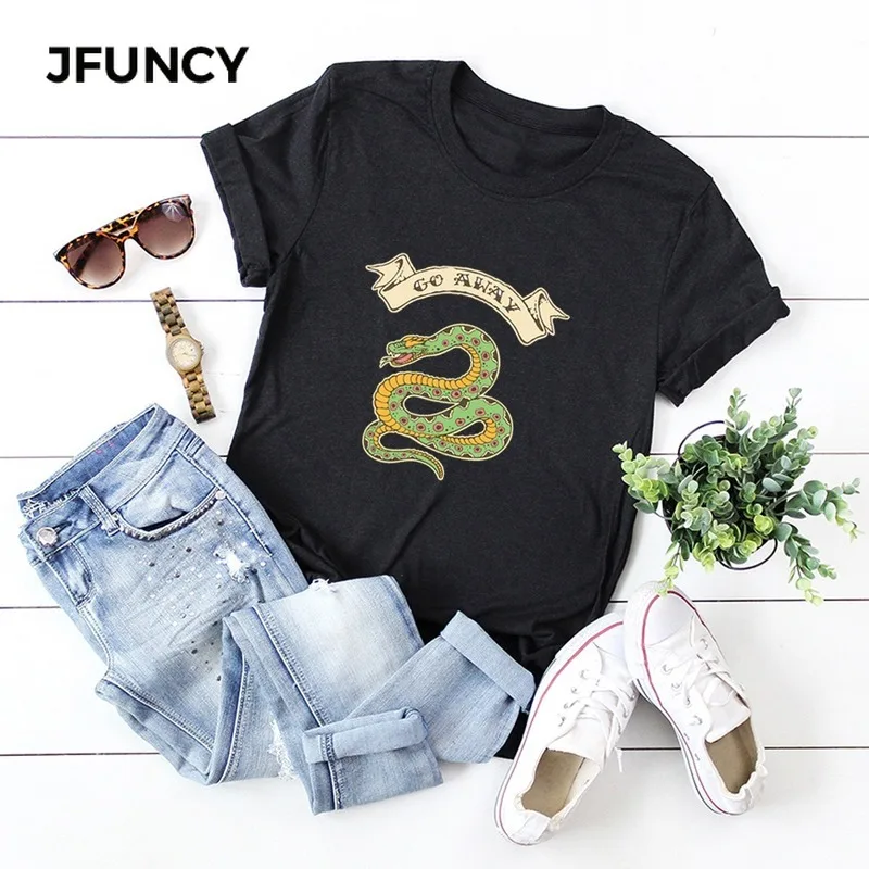 JFUNCY Women's Summer Loose Tops 5XL Oversize Casual Woman T-shirts Harajuku Vintage Print 100% Cotton Short Sleeve Tees Shirt