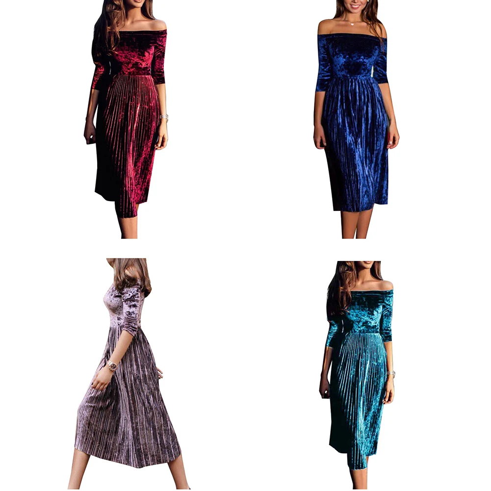 SUNGIFT женское бархатное платье с полукруглой кромкой Осеннее вечернее