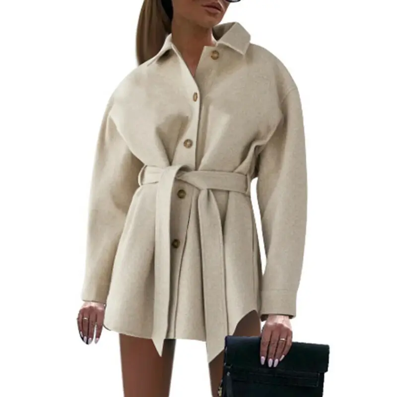 

Womens Button Bandage Long Sleeve Coat Fashion Winter Warmer Casual OL Outwear