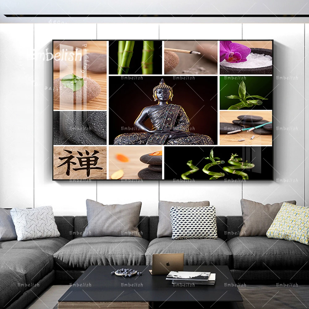 

Embelish 1 Pieces Hot Selling Cool Zen Buddha Spa Stones Orichid Wall Art Posters For Living Room Home Decor Canvas Paintings