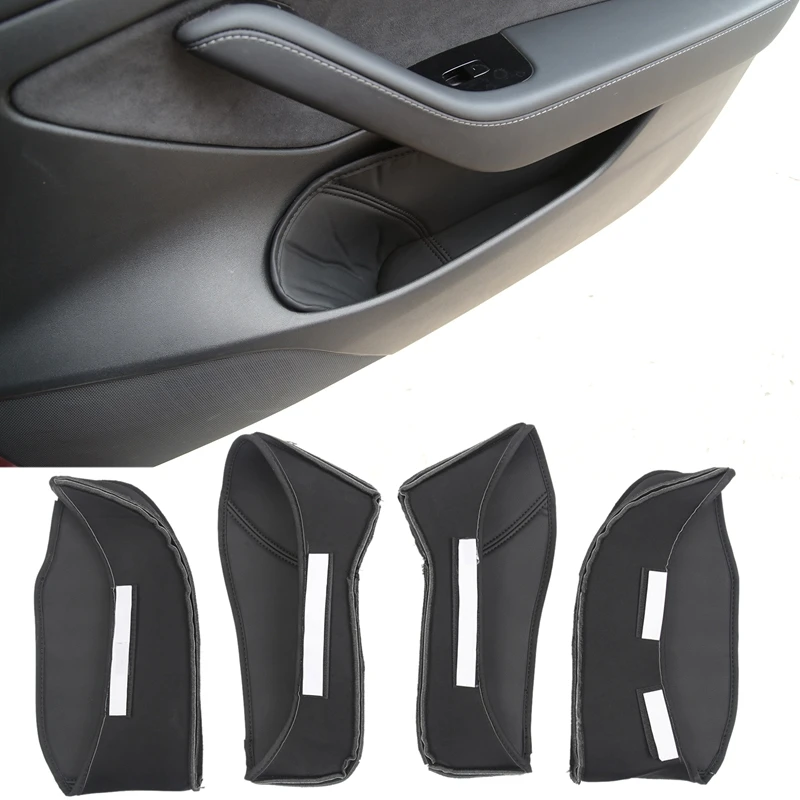 

AU04 -For Tesla Model 3 2017-2020 2021 Car Door Cup PU Mat Gate Slot Pad Storage Box Mat Door Side Organizer Accessories 4Pcs