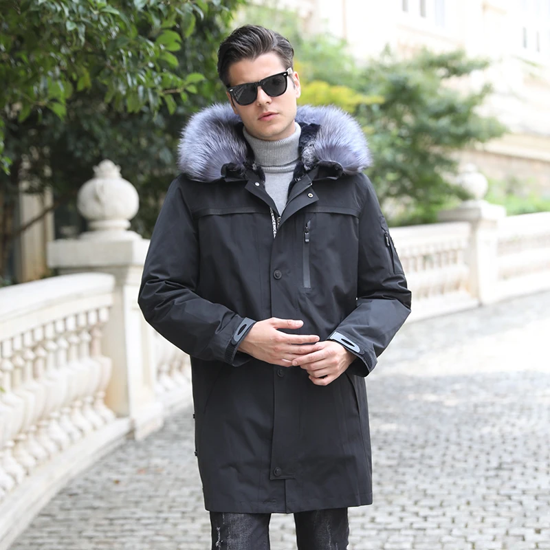 Maylofuer Новая Мужская парка со съемным кроличьим мехом пальто с подкладкой из