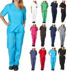MCLAOSI самые популярные женщины медсестры простой Карманный Тонкий скрабы униформы наборы Модная и удобная рабочая одежда униформа медсестры