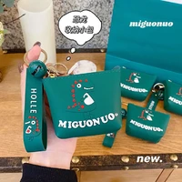 silicone coin purse keychain creative cartoon green dinosaur coin bag ins bag key clip pendant popular in japan and south korea