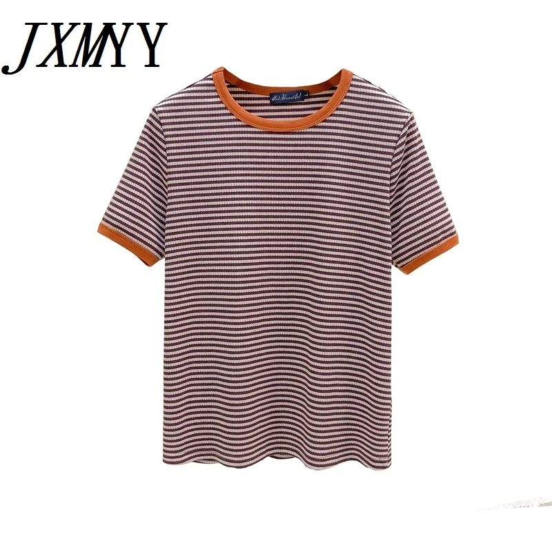 

AUYIYI Plus Size Women's 2021 Summer New Slim And Thin Fashion Striped Casual Short-Sleeved Cotton T-Shirt