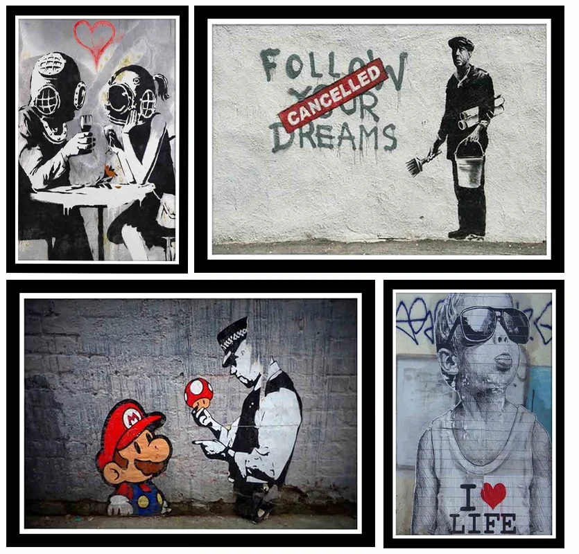 Perfect JL Banksy Graffiti Canvas Art Prints painting Pop decoration pictures love Life wall art decorative freeship Gifts | Декор для