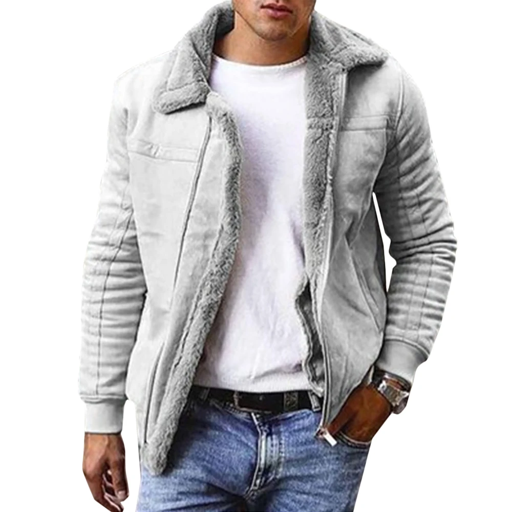 

Cofekate Jackets for Men Fashion Turn Down Collar Fur Jackets Thick Zip Up Men Long Sleeve Winter Warm Coat Outdoor Outerwear