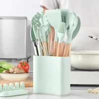 12pcsset nonstick pan cooking tool kit kitchen necessary utensils silicone spatula spoon storage bucket kitchenware accessories