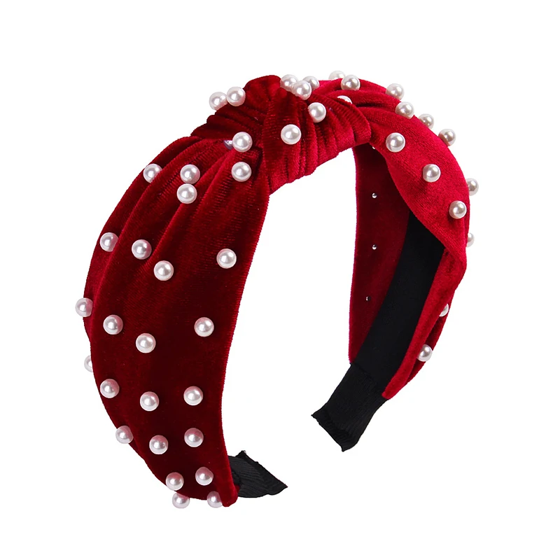

2020 Fashion Pearl Velvet Twist Hairband Headbands Knotted Wide Hairbands For Women Girls Hair Head Hoop Bezel Hair Accessories