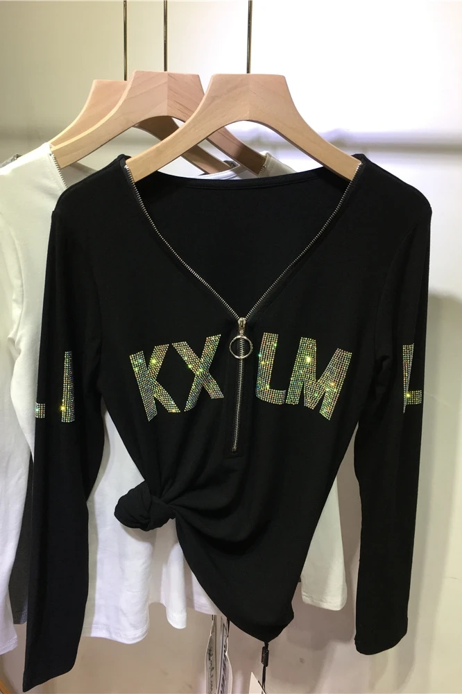 

2021 Spring Bottoming Women's Long Sleeve Slim-Fit Commute Slimming Versatile V-neck Shirt