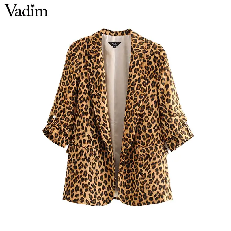 Женский блейзер с леопардовым принтом Vadim стильный офисный пиджак рукавами три