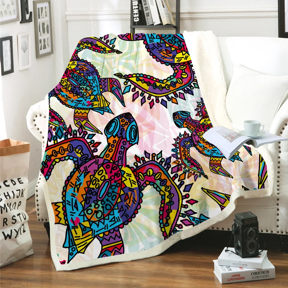 

Sea World Color Turtle 3D Printed Plush Blankets Throw On The Sofa Bedroom Bedding Lovely Gifts For Boys Girls Children For Bed
