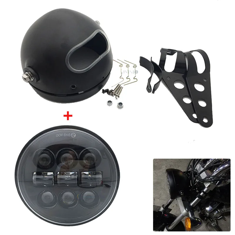 

Motorcycle Accessories 5.75 Inch LED Headlight Housing Round Bucket 5 3/4'' High/Low Beam Headlamp For Honda Shadow
