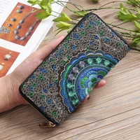 ethnic embroidery flower zipper clutch wallet handbag women long purse bank card coin pocket credit card holder cover bag xb221