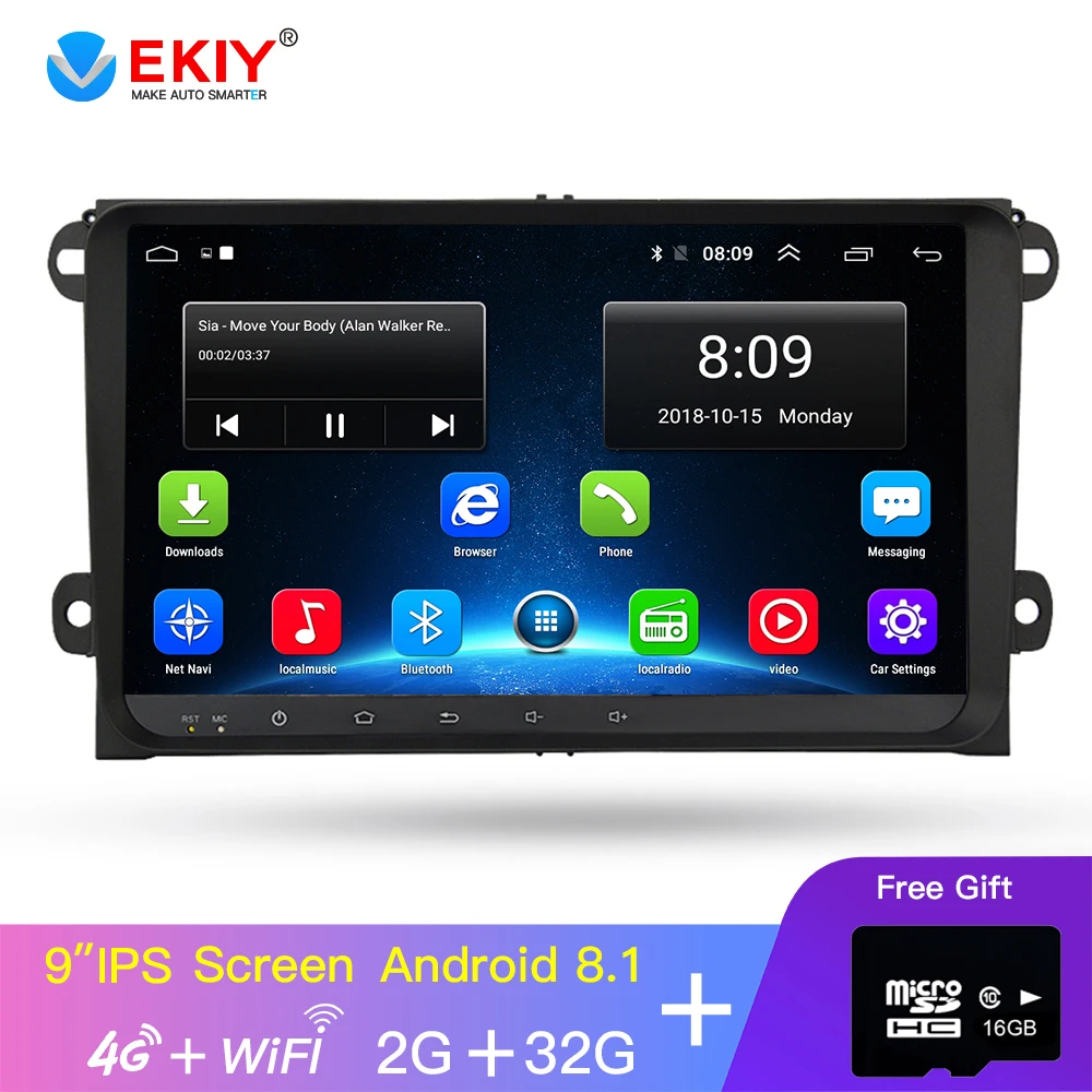 Мультимедийная магнитола EKIY Dvd-плеер с 9 &quotIPS-экраном на Android 8 1 GPS для Volkswagen GOLF 5 Golf 6