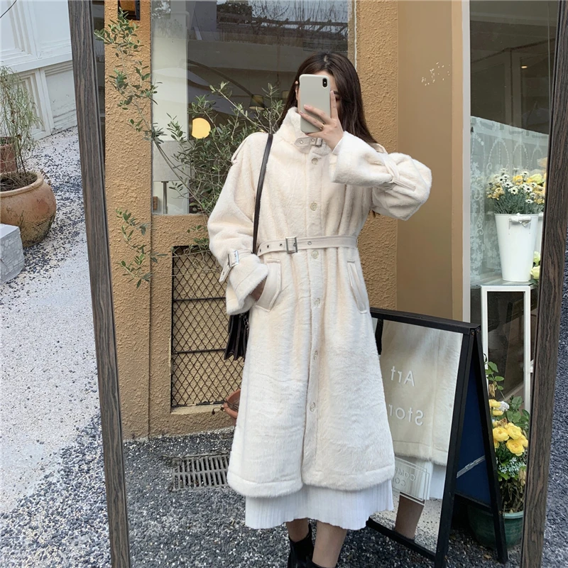 

Новое зимнее пальто для женщин, модная кашемировая шерстяная Верхняя одежда большого размера, женское длинное утепленное шерстяное пальто,...