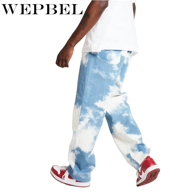 WEPBEL-pantalones vaqueros largos con estampado Tie Dye para hombre, Vaqueros rectos, holgados e informales, color azul cielo