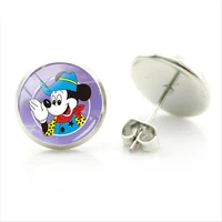 disney 2021 new mickey mouse stud earrings cute animal round earrings handmade glass dome photo printing jewelry gifts