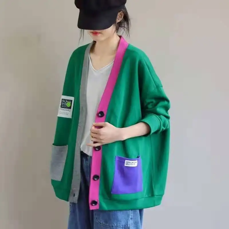 

Loose Patchwork Knitwear Winter 2022 Women Cardigans Tops Oversized Cardigan Long Sleeve V Neck Sweater Casual Fashion Y768