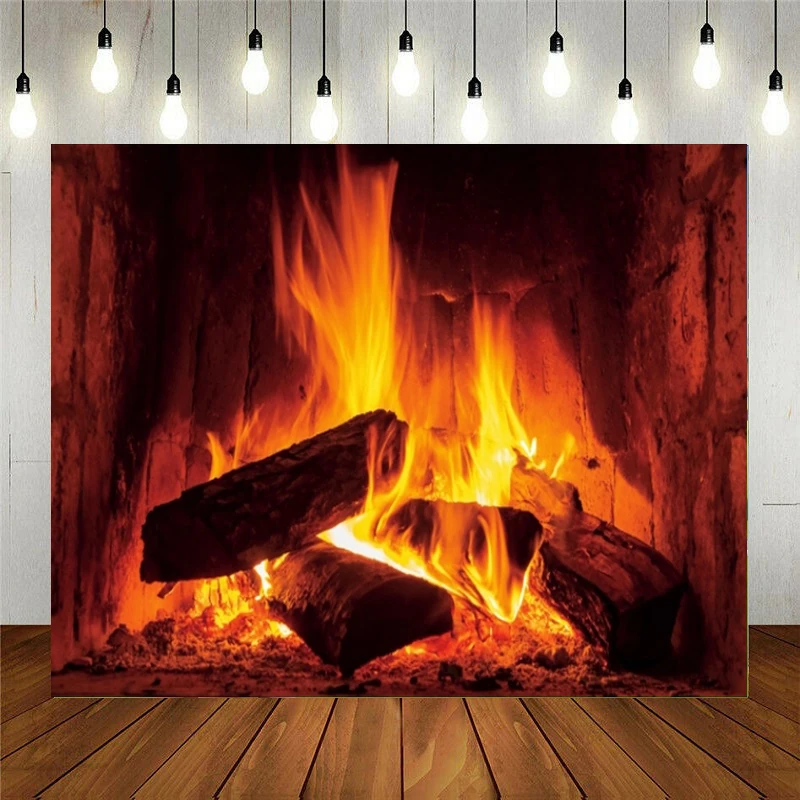 

Фон для студийной фотосъемки с изображением камина кирпича огня зимы Рождества