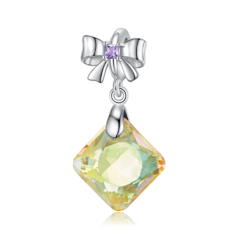 

MIKIWUU Silver 925 Charms Crystal Sunny Golden Bowknot Pendant Original European DIY Bracelet Women Neckalce Jewelry Making