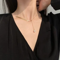 modern jewelry asymmetrical necklace pretty design metal leaf simulated pearl pendant necklace for women party wedding gifts