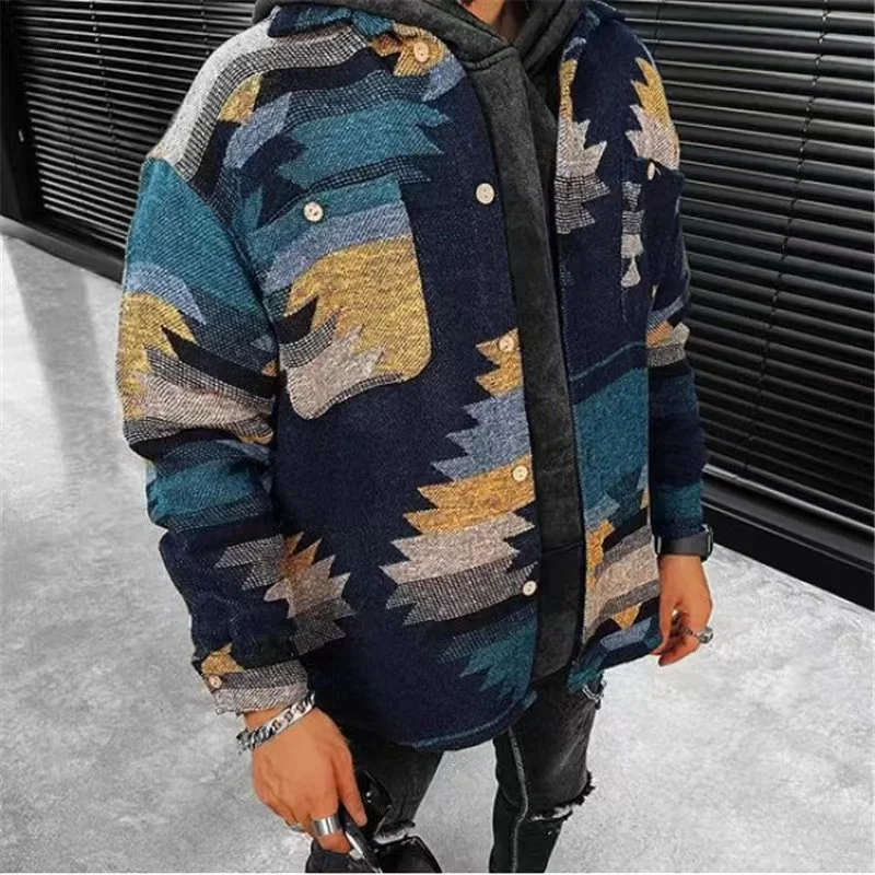 

Мужская шерстяная куртка, повседневная приталенная однобортная куртка с длинным рукавом и отложным воротником, модная новая трендовая кур...