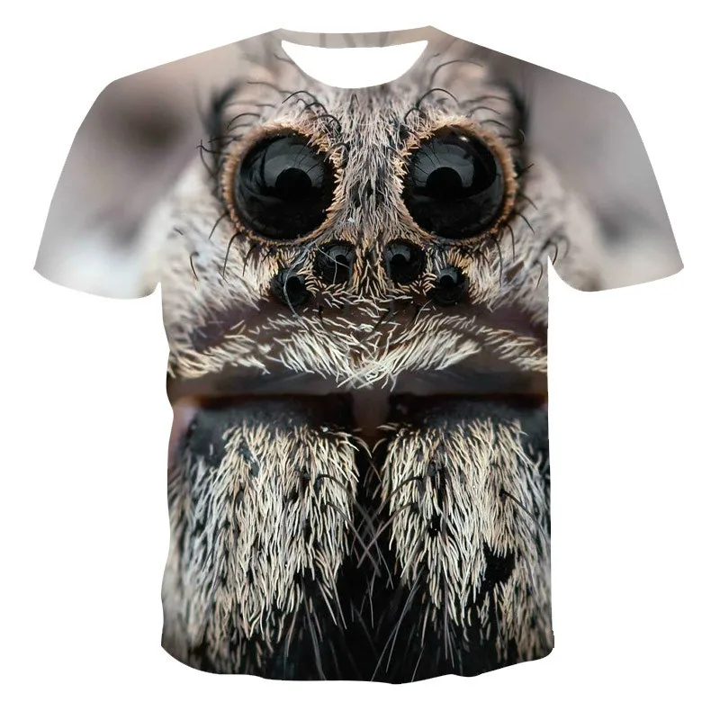 

2021Men's O-neck Short Sleeve Fun T-shirt Men's Casual T-shirt Fashion Close-up Spider Pattern 3D Printing T-shirt Summer New