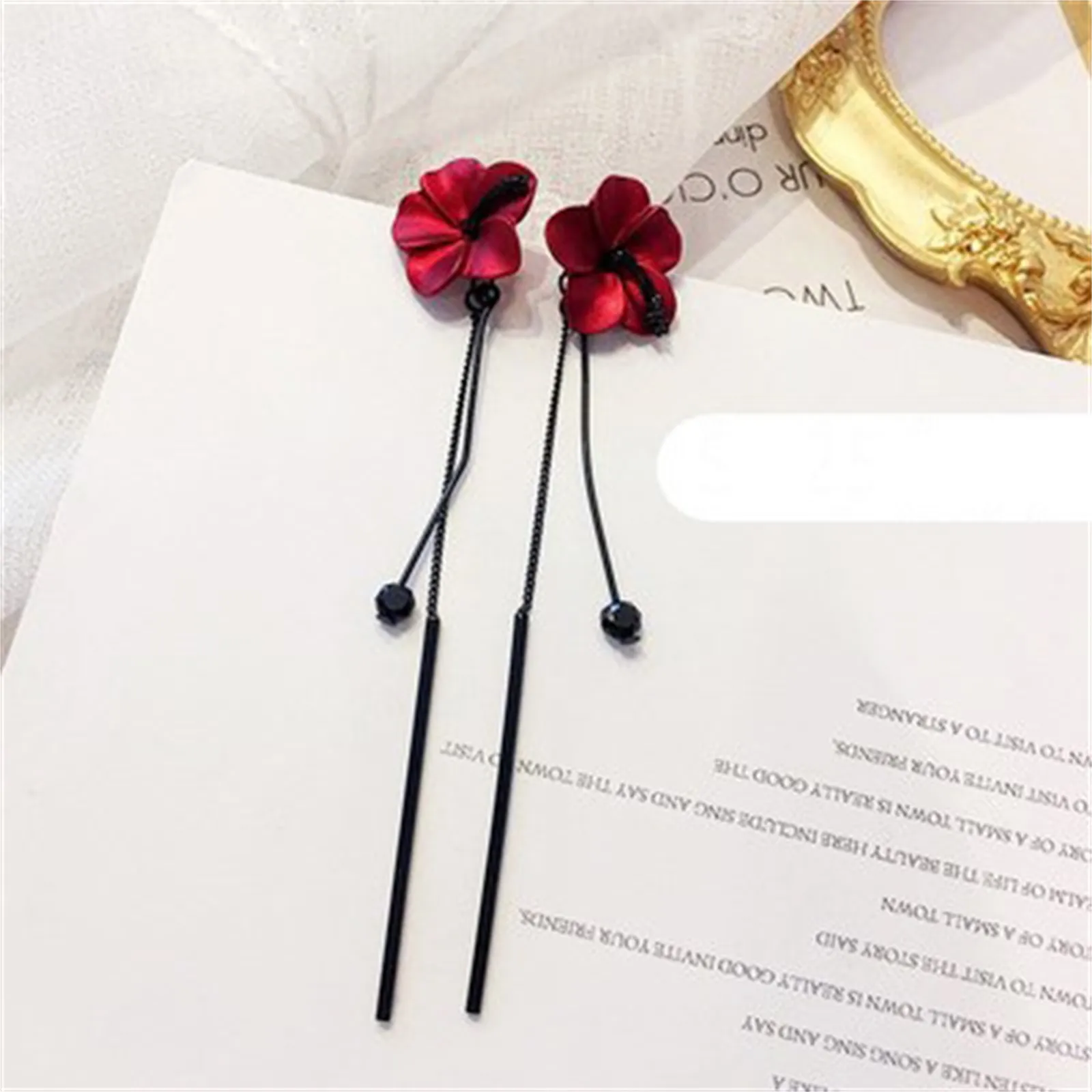 Wild Burgundy noble flowers Ear Jewelry Long Temperament Silver Needle Earrings Female Flower Tassel Party Gift | Украшения и