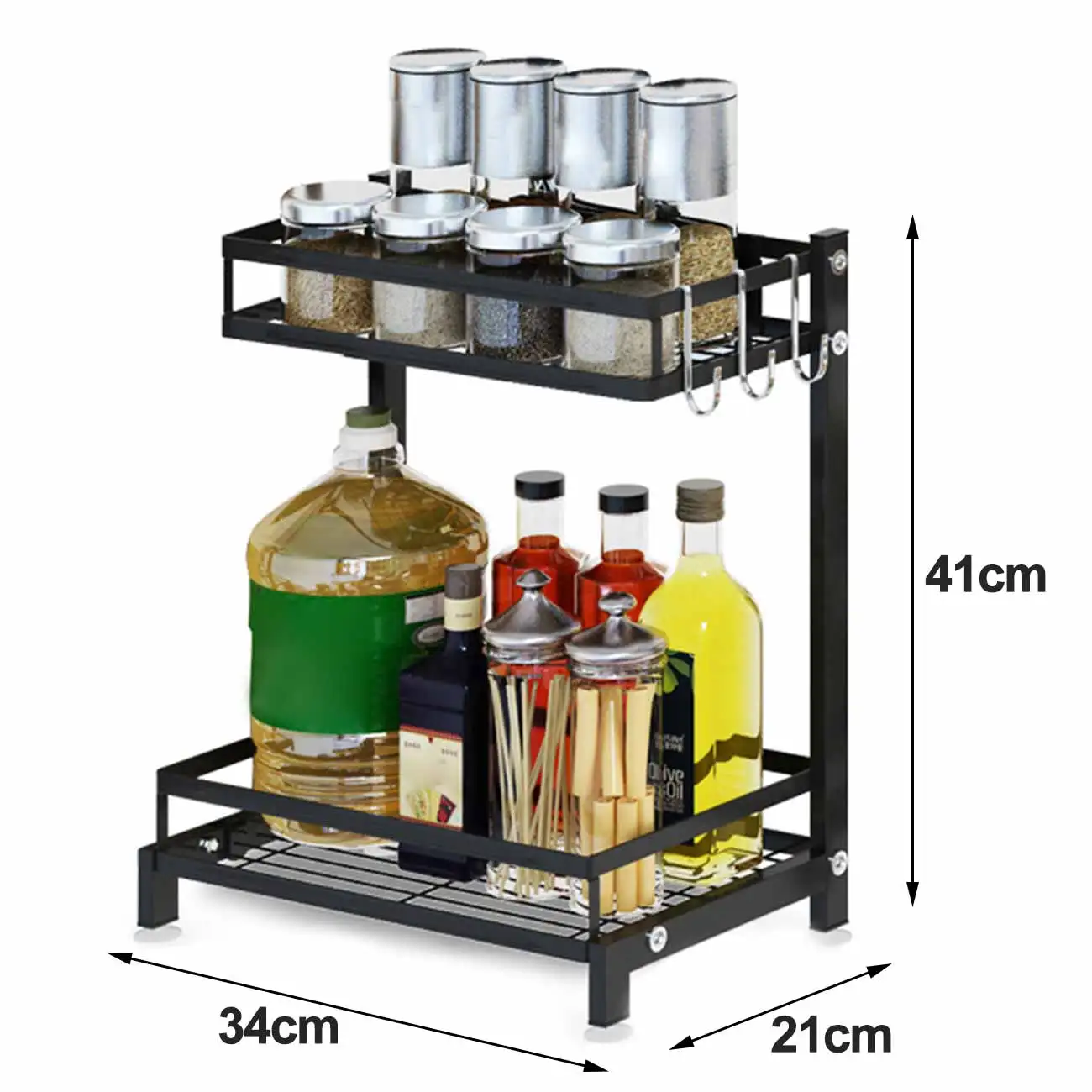 

Standing Spice Bottle Rack For Kitchen 2 Layer Storage Shelf Hooks Kitchen Accessories Household Stainless Steel Organizer Racks