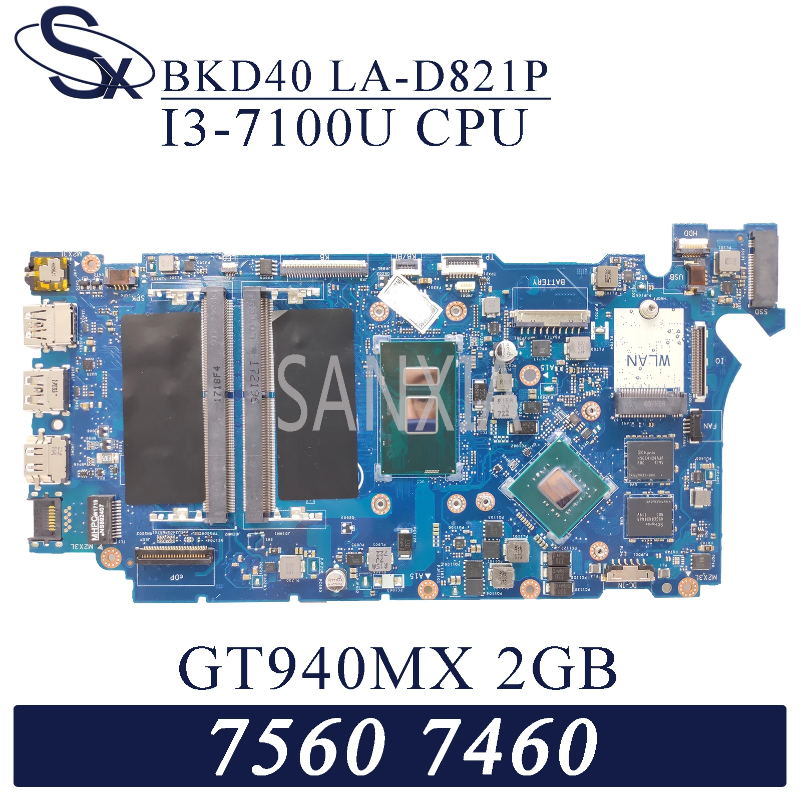 

KEFU BKD40 LA-D821P Laptop motherboard for Dell Inspiron 15-7560 14-7460 original mainboard I3-7100U GT940MX