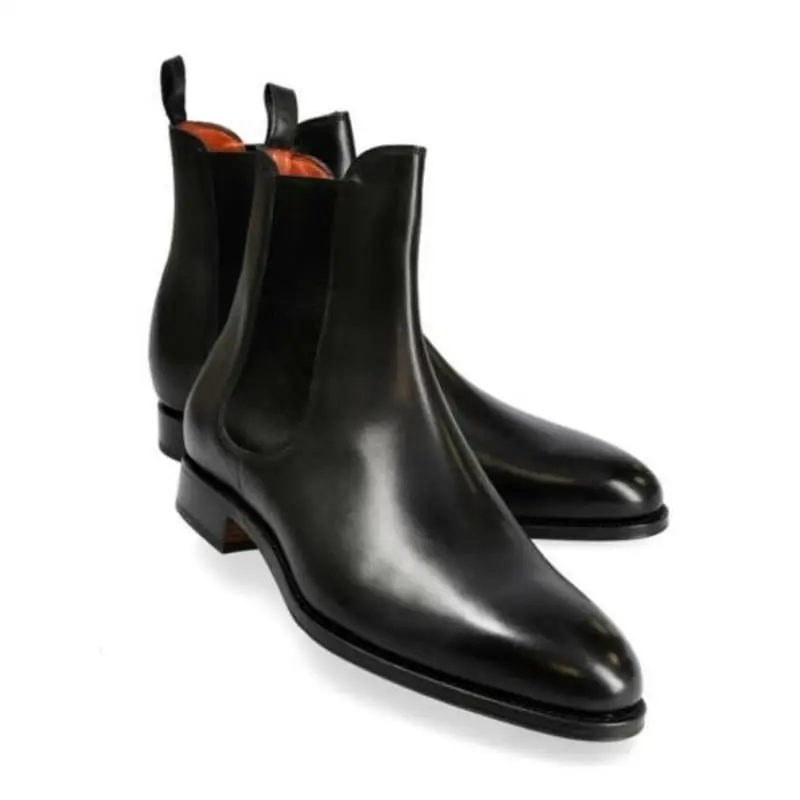 

New Men Fashion Trend Classic All-match Dress Shoes Handmade Black PU Polished Pull-on Gentleman British Chelsea Boots KR519