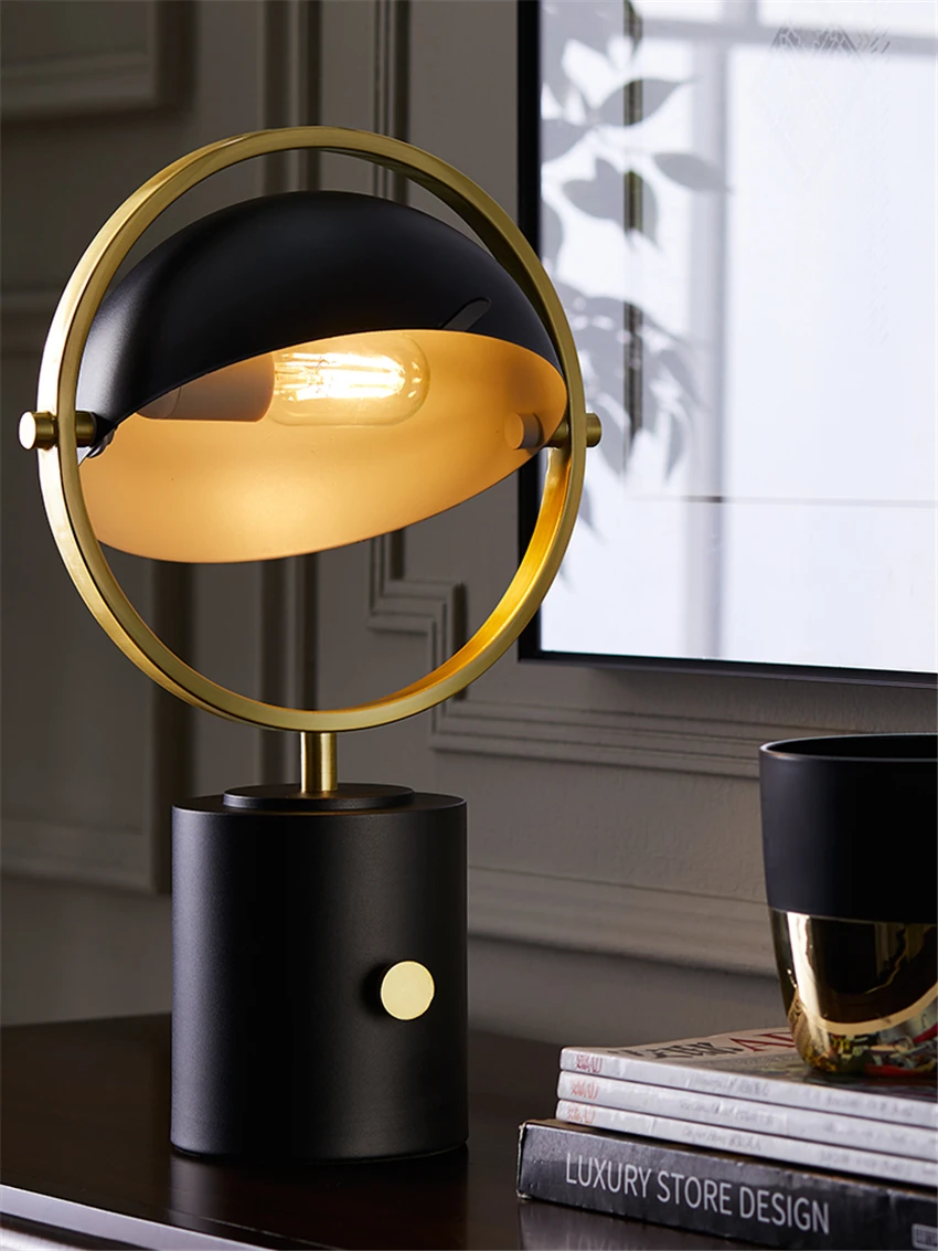 

Nordic cylindrical hemisphere rotating table lamps bedroom bedside luxury post modern designer living room decor table lights