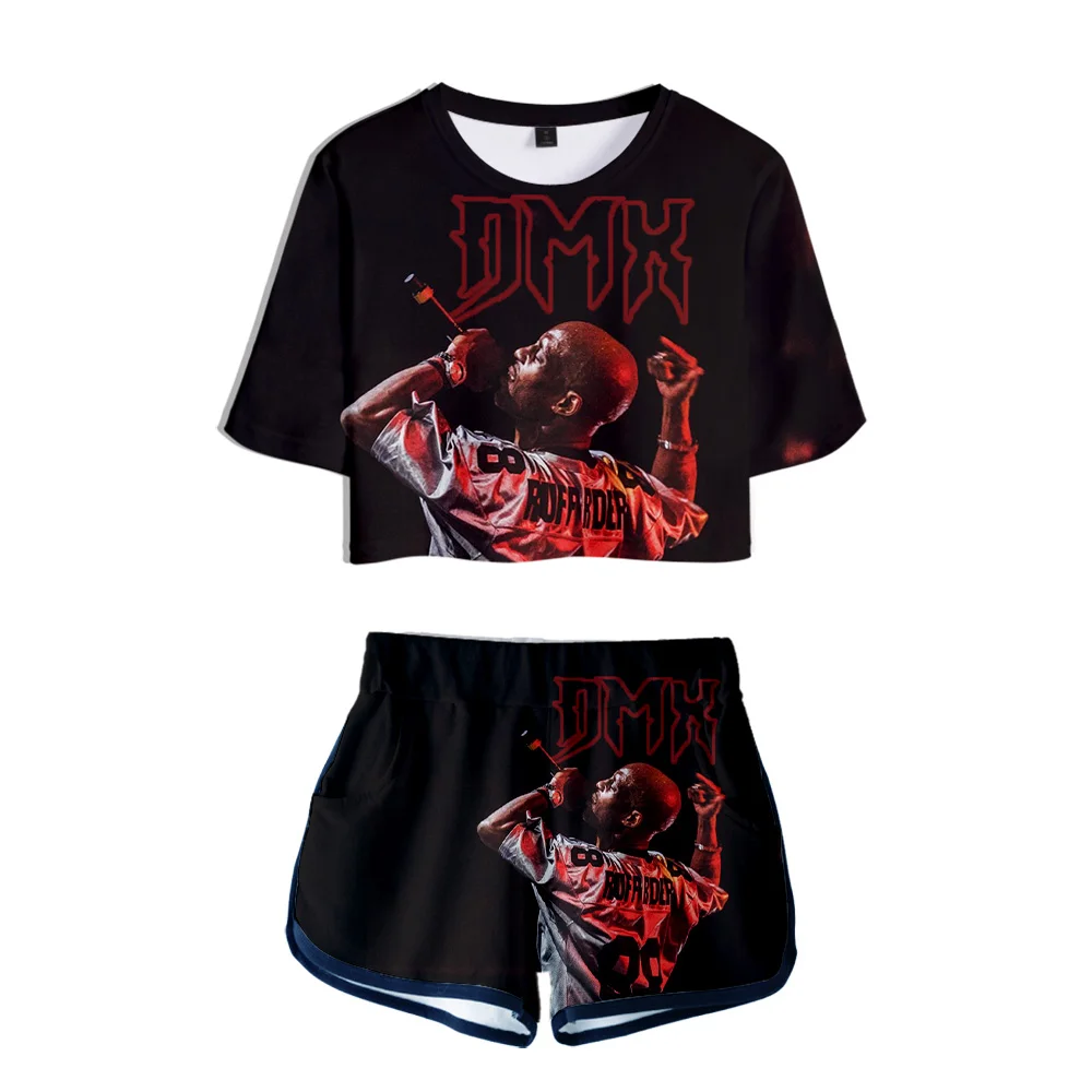 

Комплект одежды для девушек из 2 предметов с принтом Rip Rapper DMX в стиле хип-хоп, футболка и шорты, Повседневная летняя уличная одежда