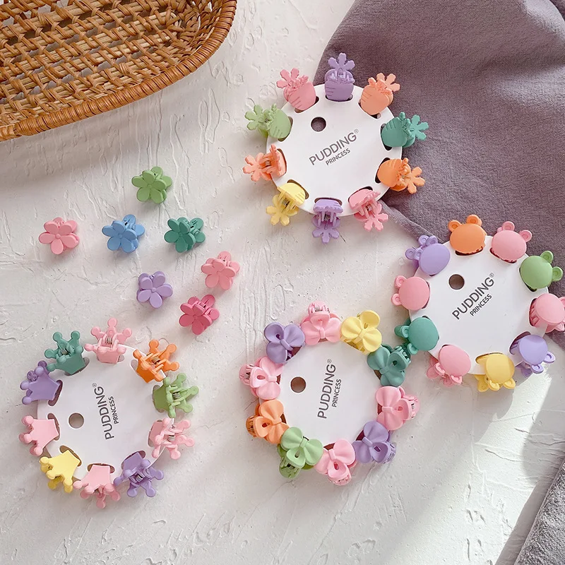 

Baby Hair Accessories Cute Mini Hair Pin Candy Color Hairpins 10pcs/Lot Princess Cartoon Crown Bowknot Solid Color Claw Clips