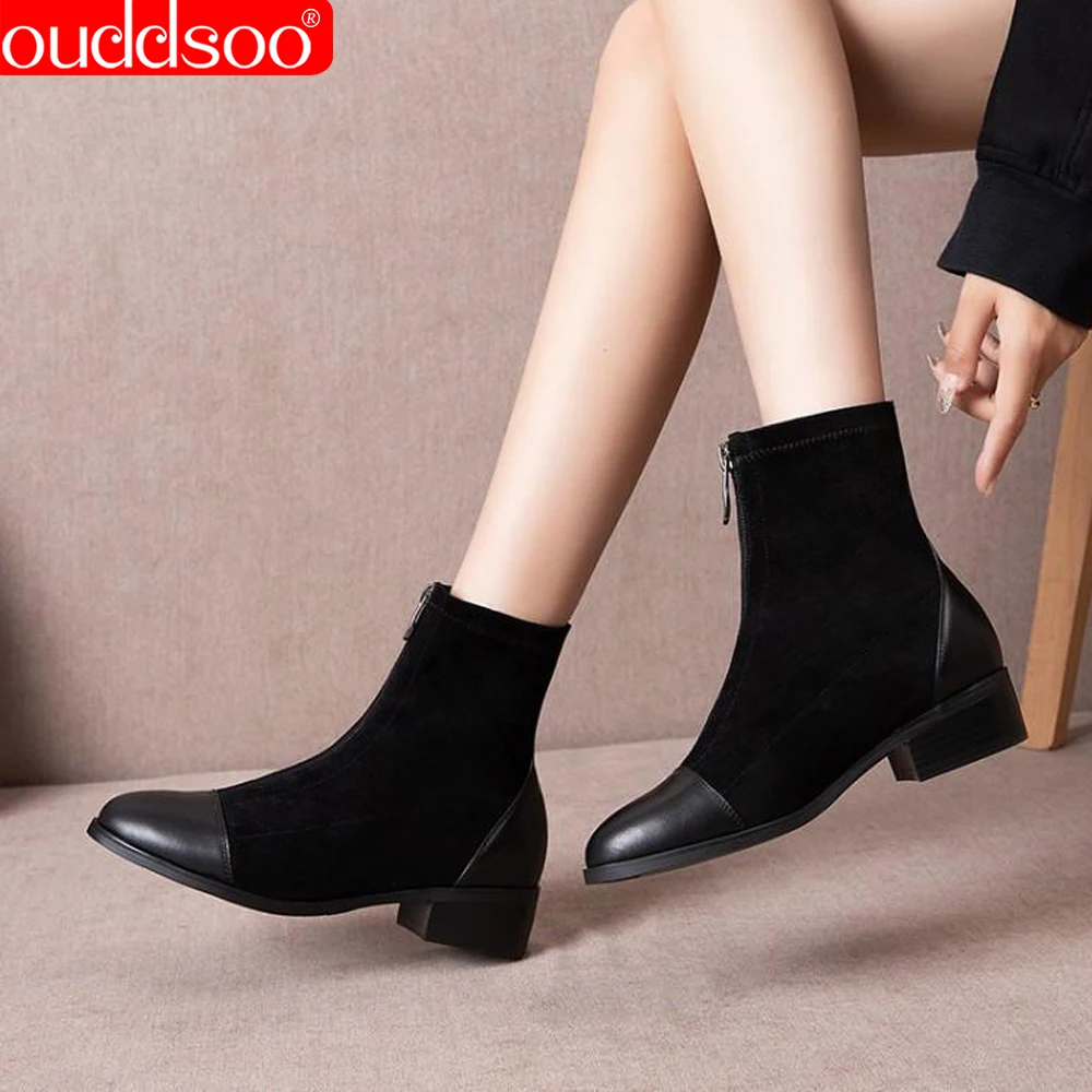 

ODS/2021; Модные зимние короткие ботинки; Женская обувь; Пикантные женские ботильоны из искусственной замши с острым носком на молнии; Большие р...