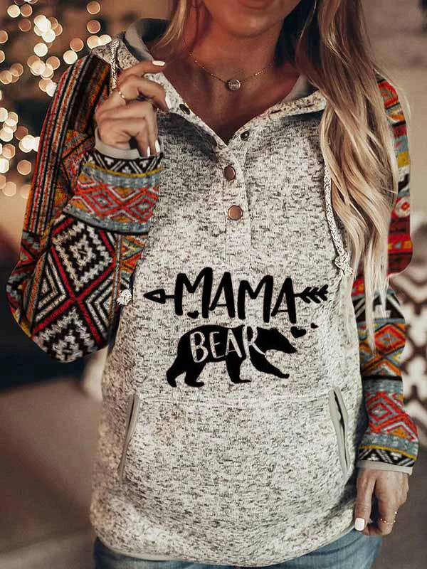 

2021 Mama Bear Sweatshirt Casual Arrow Hoodie Raglan Sleeve Graphic Hoodies Bohemia Style Shirt Woman's Fashion Sweater