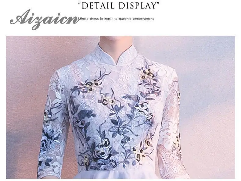 Вышивка Cheongsam длинное китайское Восточное вечернее платье элегантные платья принцессы красные Qipao Свадебные Летние женские сексуальные цветы