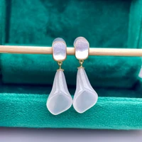 shilovem 18k yellow gold real natural white jasper drop earrings classic fine jewelry women wedding gift new myme09185512hby