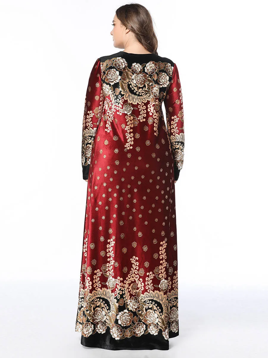 

Abaya Turkish Velvet Stamping Vetement Femme 2019 High Quality Long sSeeve Fashion Abaya Femme Musulmane Robe