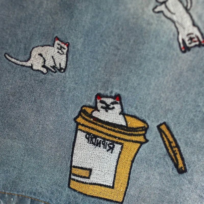 ВИНТАЖНАЯ ДЖИНСОВАЯ свободная универсальная юбка с вышивкой кота из мультфильма
