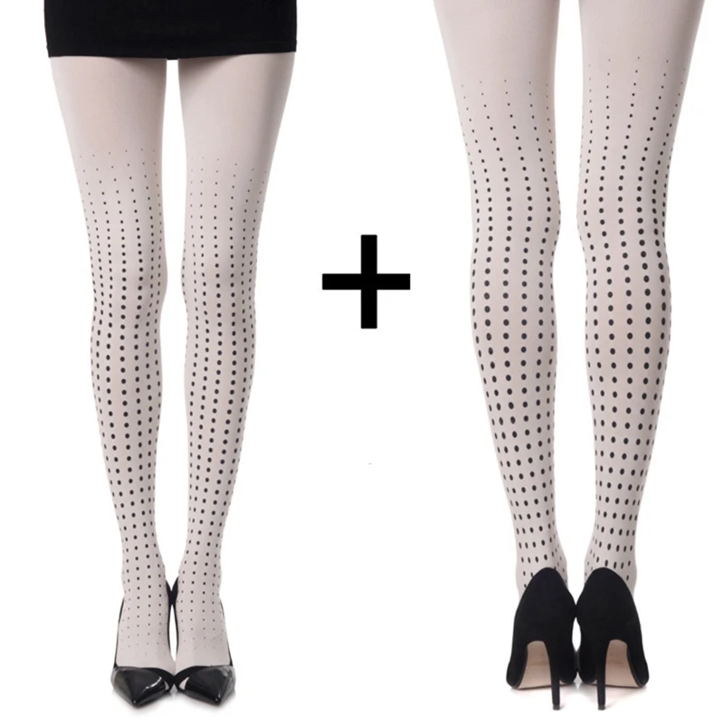 Милые женские колготки 80D с винтажным принтом летние бархатные в горошек для
